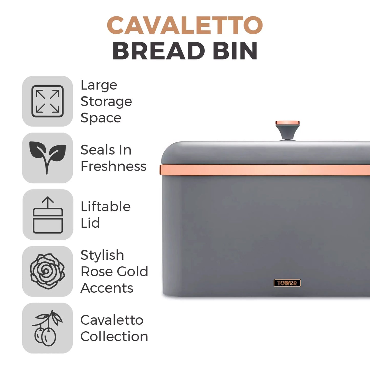 Tower Cavaletto Jug Kettle, 2 Slice Toaster, Bread Bin, Canisters & Towel Pole Kitchen Set (Grey) Kitchen Sets