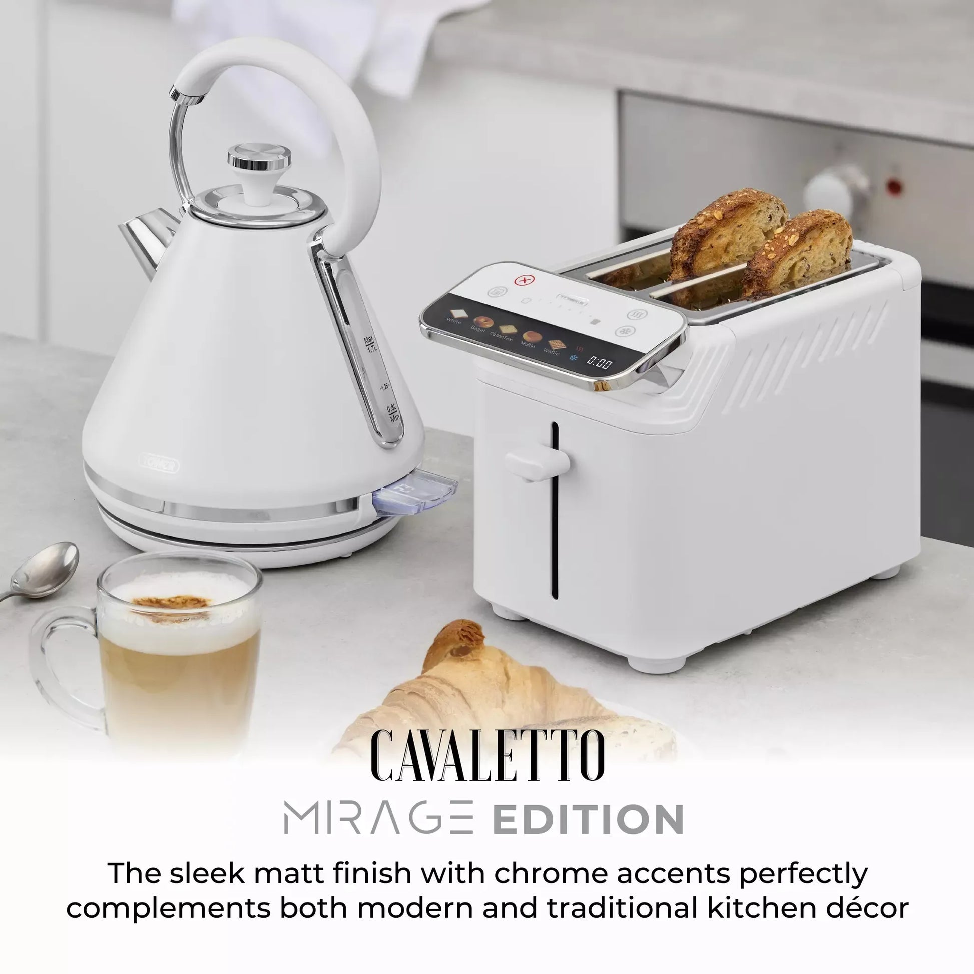 Tower Tower Mirage Digital Pyramid Kettle & 2 Slice Toaster Kitchen Set (White)