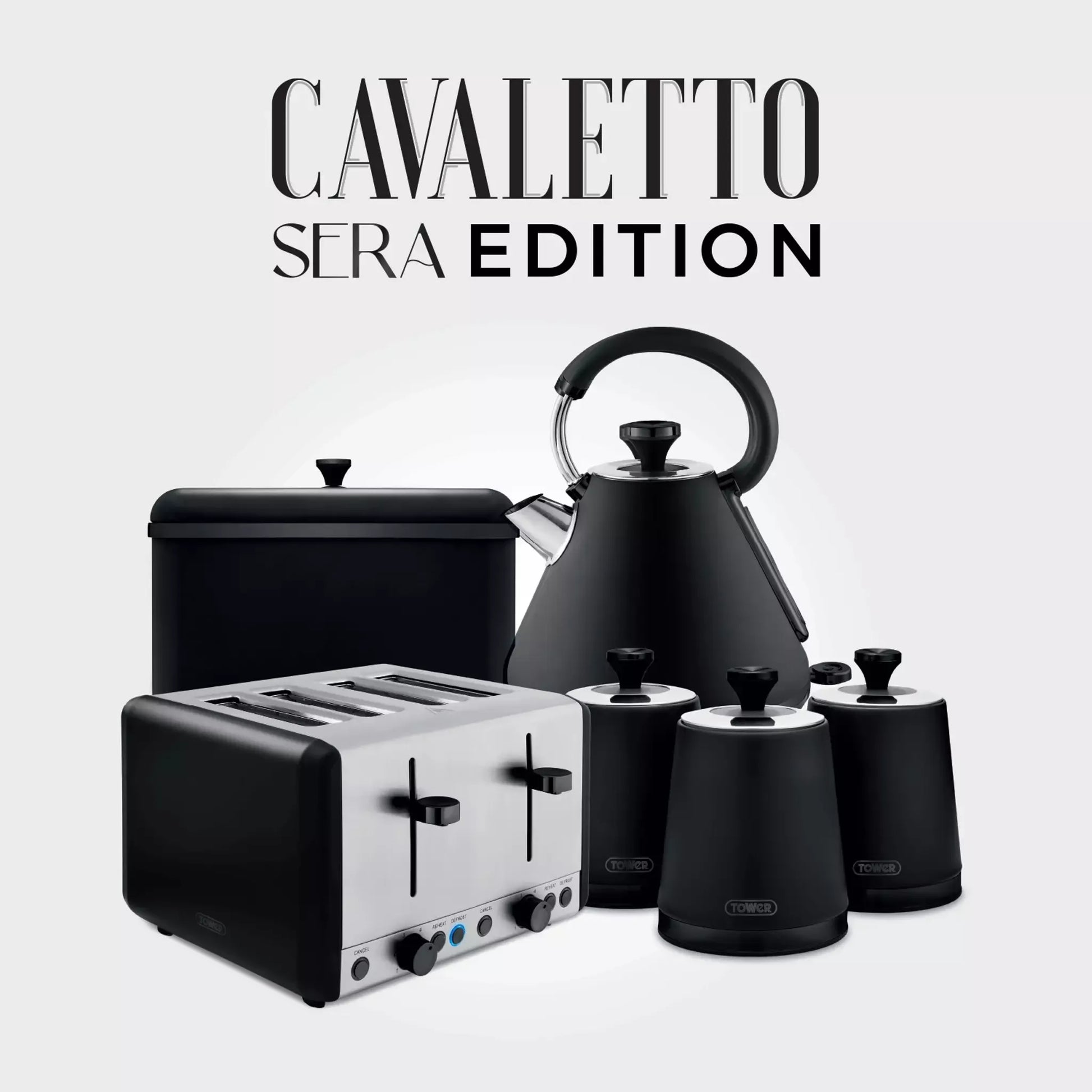 Tower Tower Sera Pyramid Kettle & 4 Slice Toaster Kitchen Set (Black)