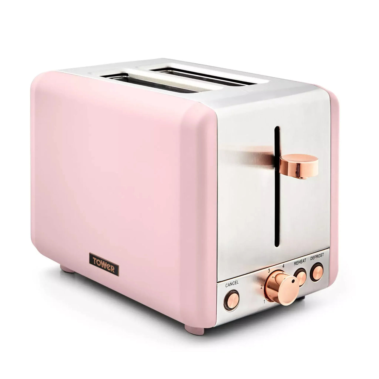 Marshmallow pink 2-slice toaster with stainless top and control dials