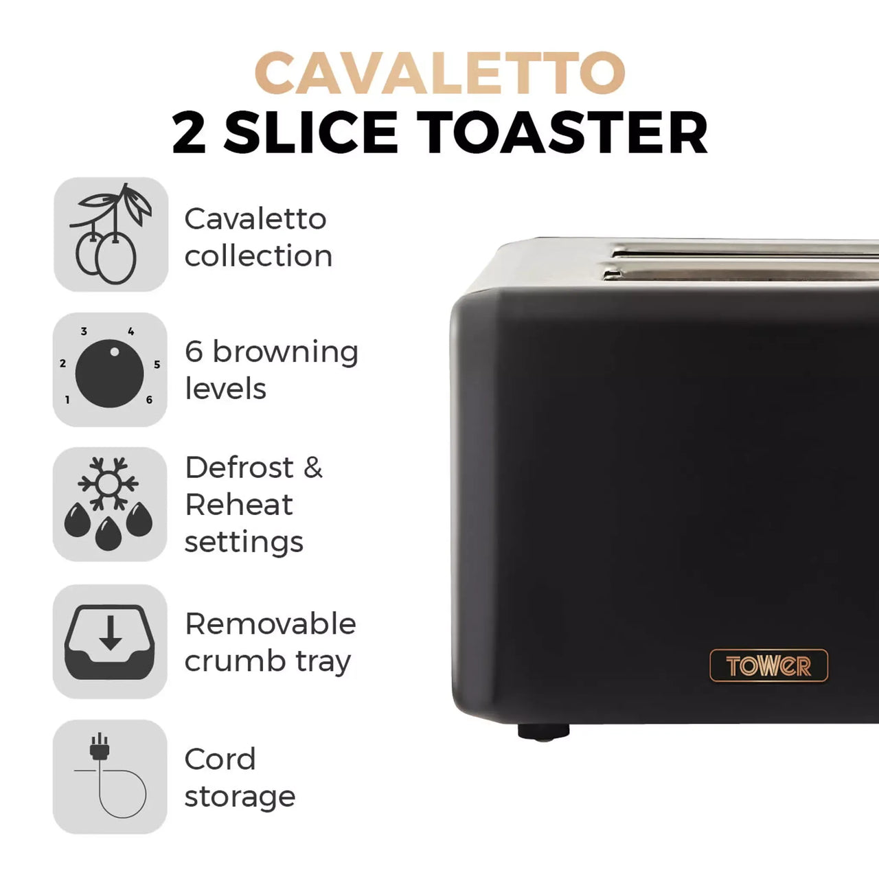 Tower Cavaletto Pyramid Kettle, 2 Slice Toaster & Canisters Kitchen Set (Black)