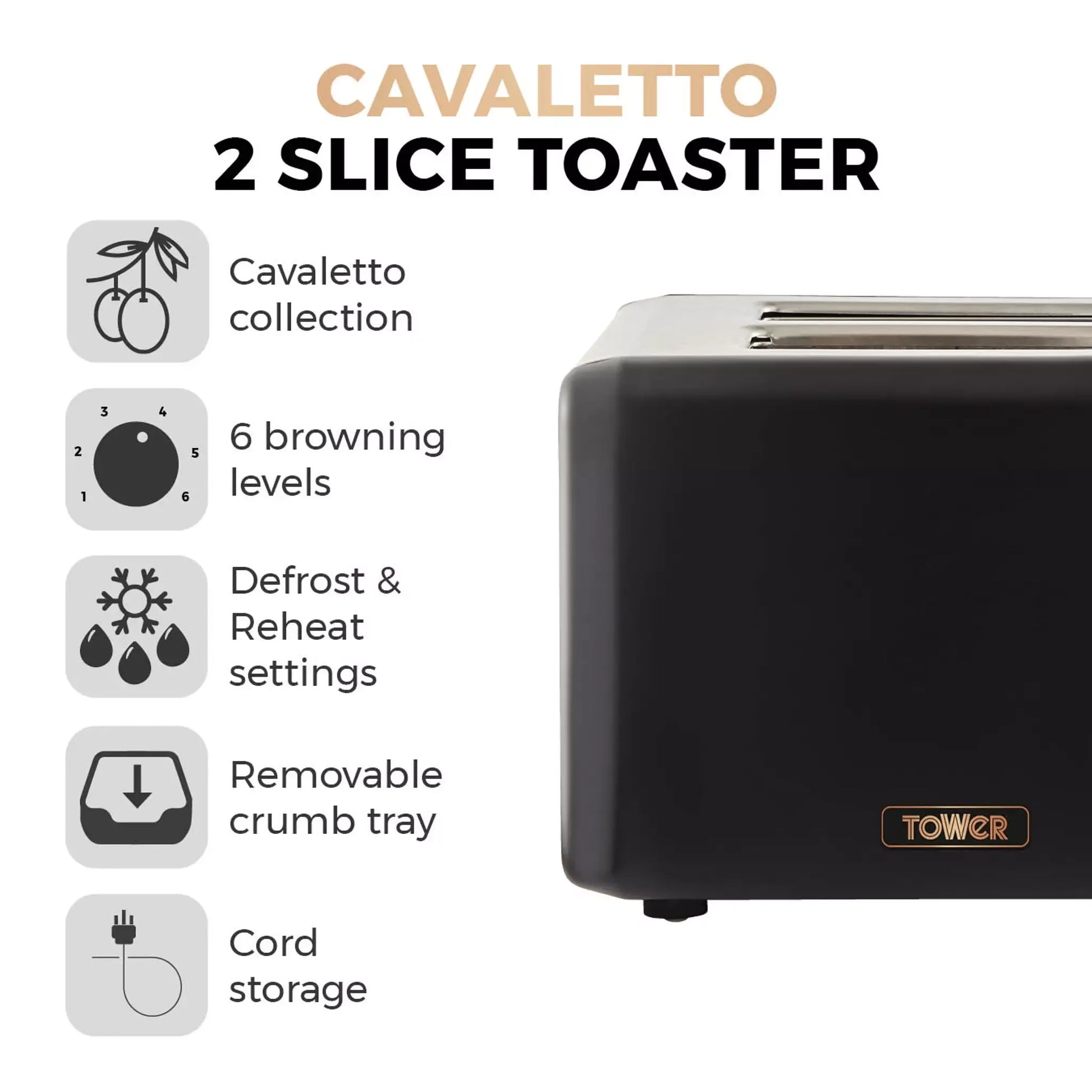 Tower Cavaletto Pyramid Kettle, 2 Slice Toaster & Canisters Kitchen Set (Black) Kitchen Sets
