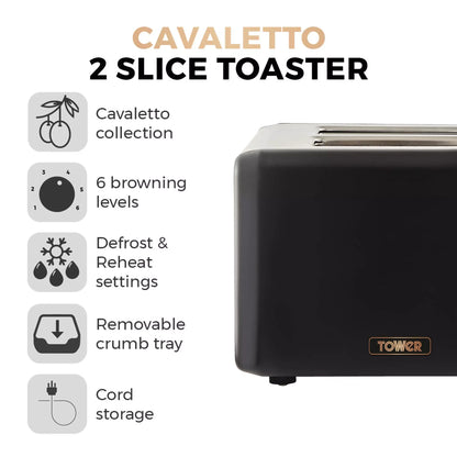 Tower Cavaletto Pyramid Kettle, 2 Slice Toaster & Canisters Kitchen Set (Black) Kitchen Sets