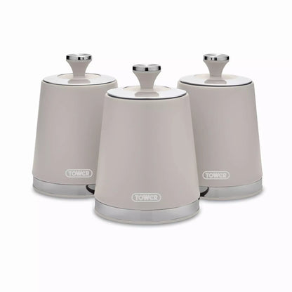 Tower Tower Cavaletto Pyramid Kettle, 4 Slice Toaster, Bread Bin & Canisters Kitchen Set (Latte)
