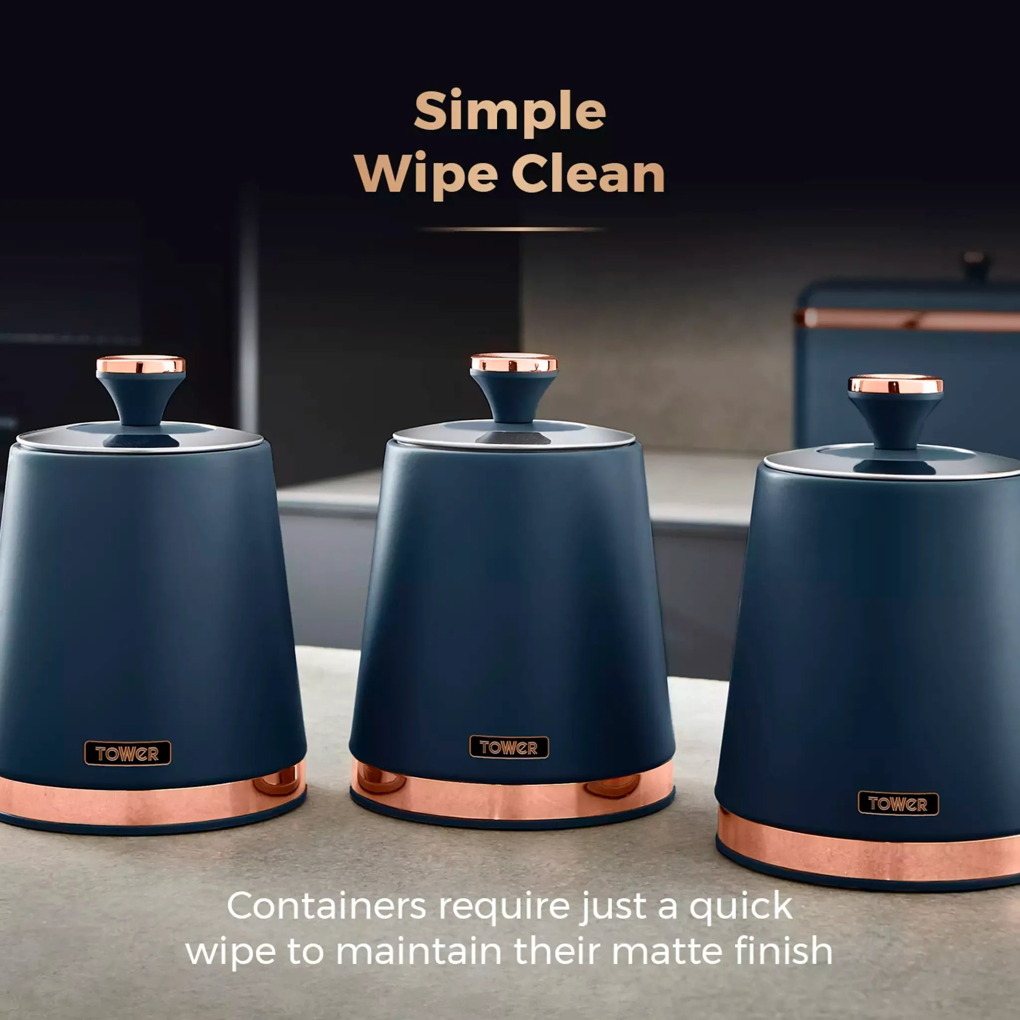 Tower Cavaletto Pyramid Kettle, 2 Slice Toaster & Canisters Kitchen Set (Midnight Blue)