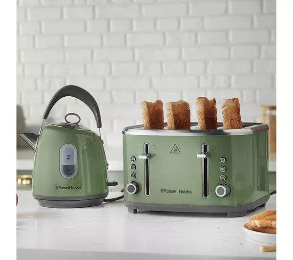 Russell Hobbs Russell Hobbs Stylevia Pyramid Kettle & 4 Slice Toaster Kitchen Set (Sage Green)