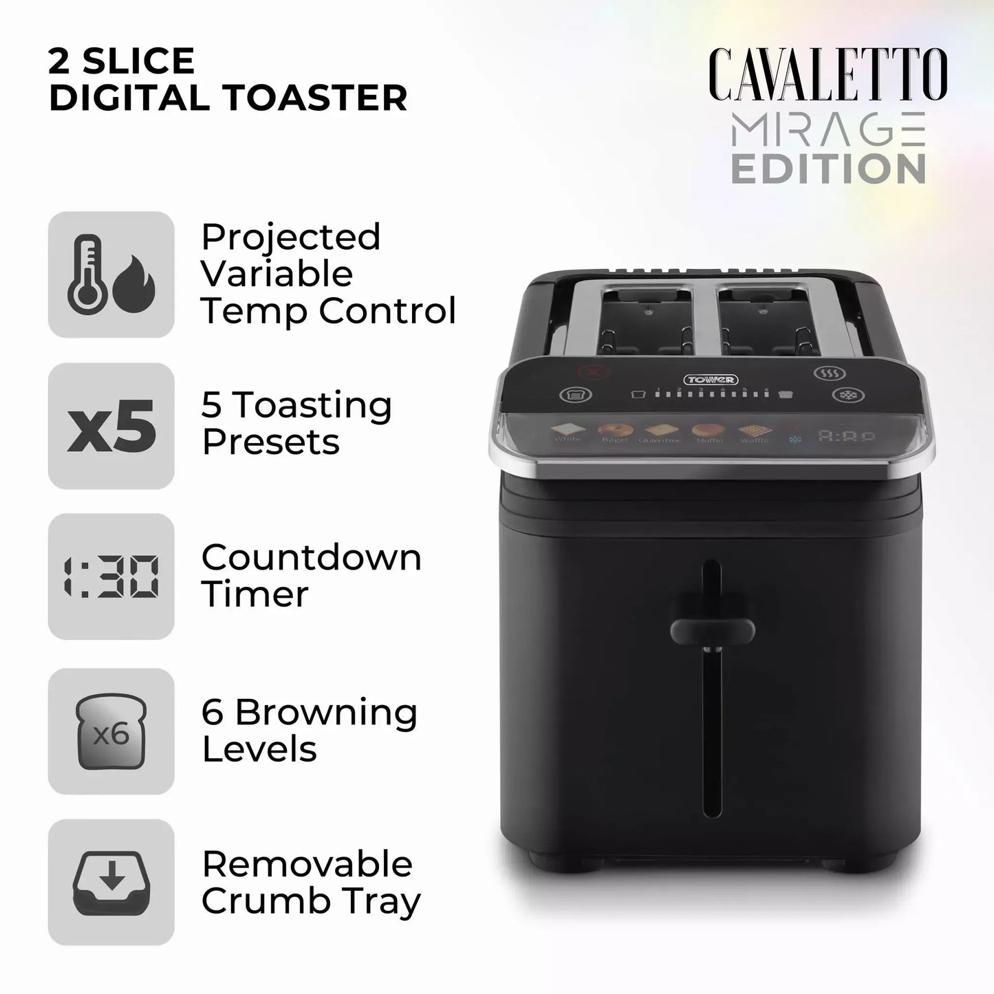 Tower Tower Mirage Digital Pyramid Kettle & 2 Slice Toaster Kitchen Set (Black)