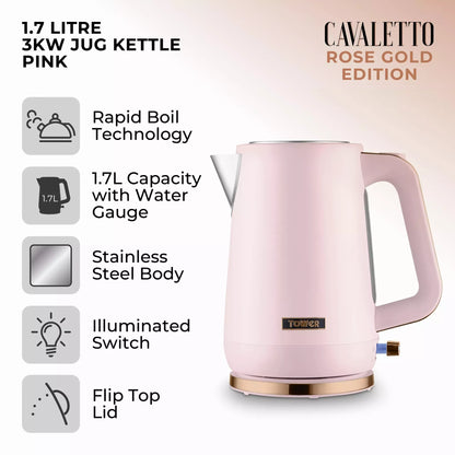 Tower Cavaletto Jug Kettle, 2 Slice Toaster & Canisters Kitchen Set (Marshmallow Pink) Kitchen Sets