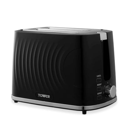 Tower Tower Sonar Kettle, 2 Slice Toaster, Bread Bin & Canisters Kitchen Set (Black)