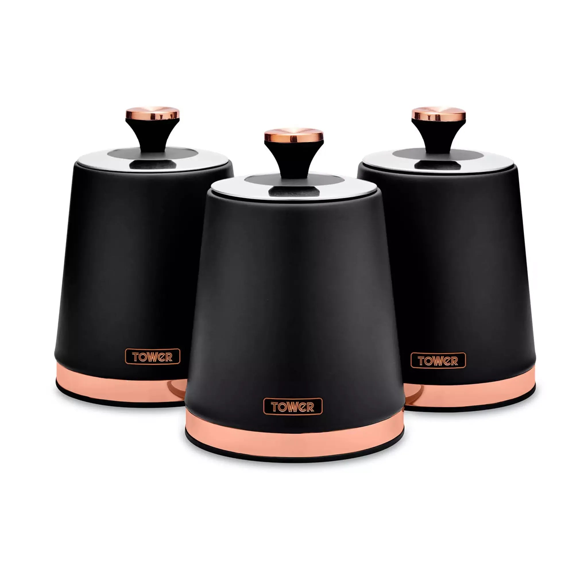 Tower Cavaletto Pyramid Kettle, 2 Slice Toaster & Canisters Kitchen Set (Black)