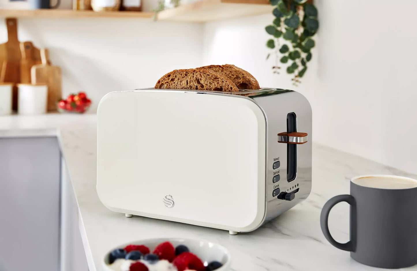 Swan Swan Nordic Kettle, 2 Slice Toaster, Bread Bin & Canisters Kitchen Set (Cotton White)