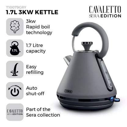 Tower Tower Sera Grey Kettle, 4 Slice Toaster, Bread Bin & Canisters Kitchen Set (Grey)