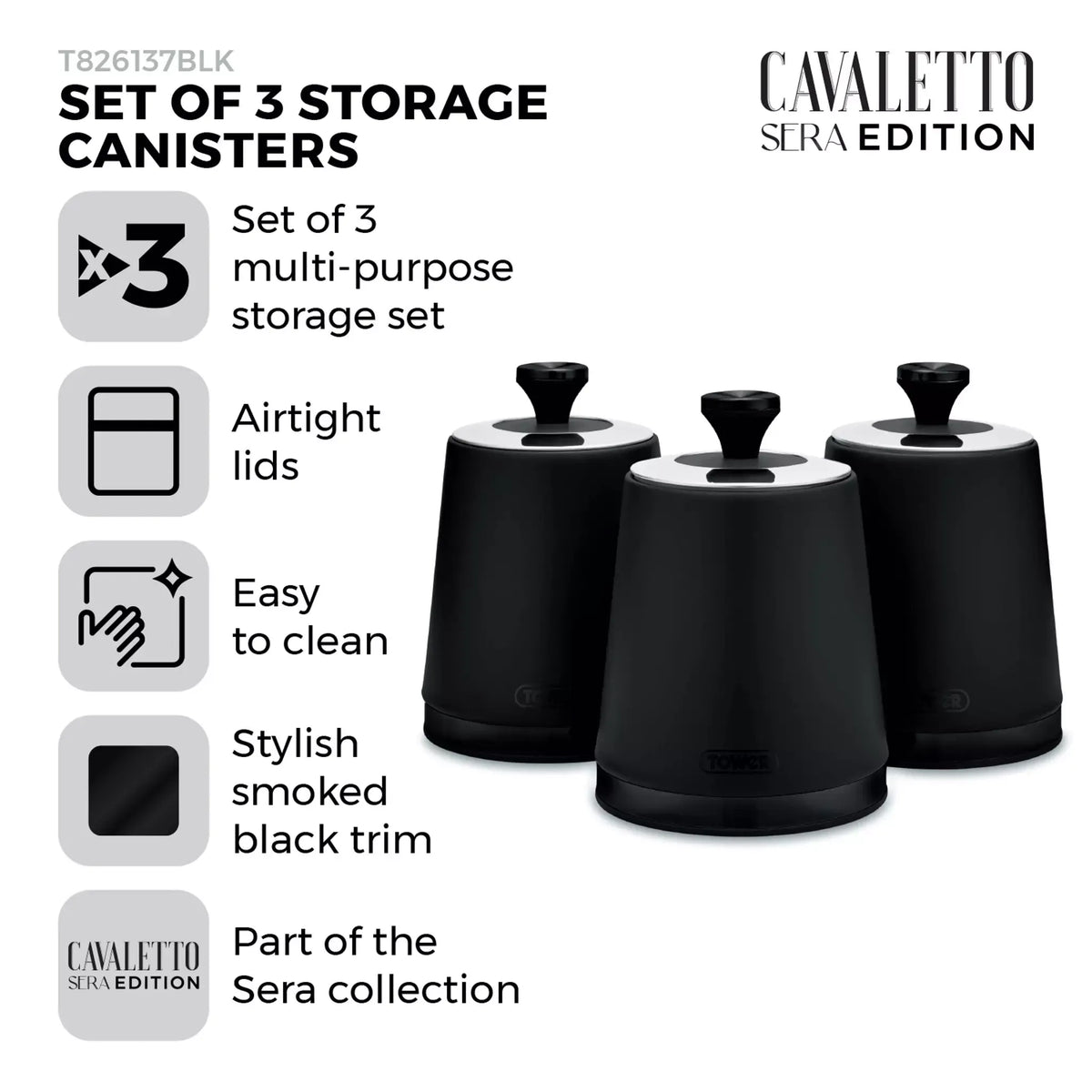 Tower Tower Sera Bread Bin & Canister Kitchen Storage Set (Black)