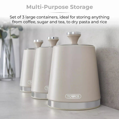 Tower Tower Cavaletto Pyramid Kettle, 4 Slice Toaster, Bread Bin & Canisters Kitchen Set (Latte)