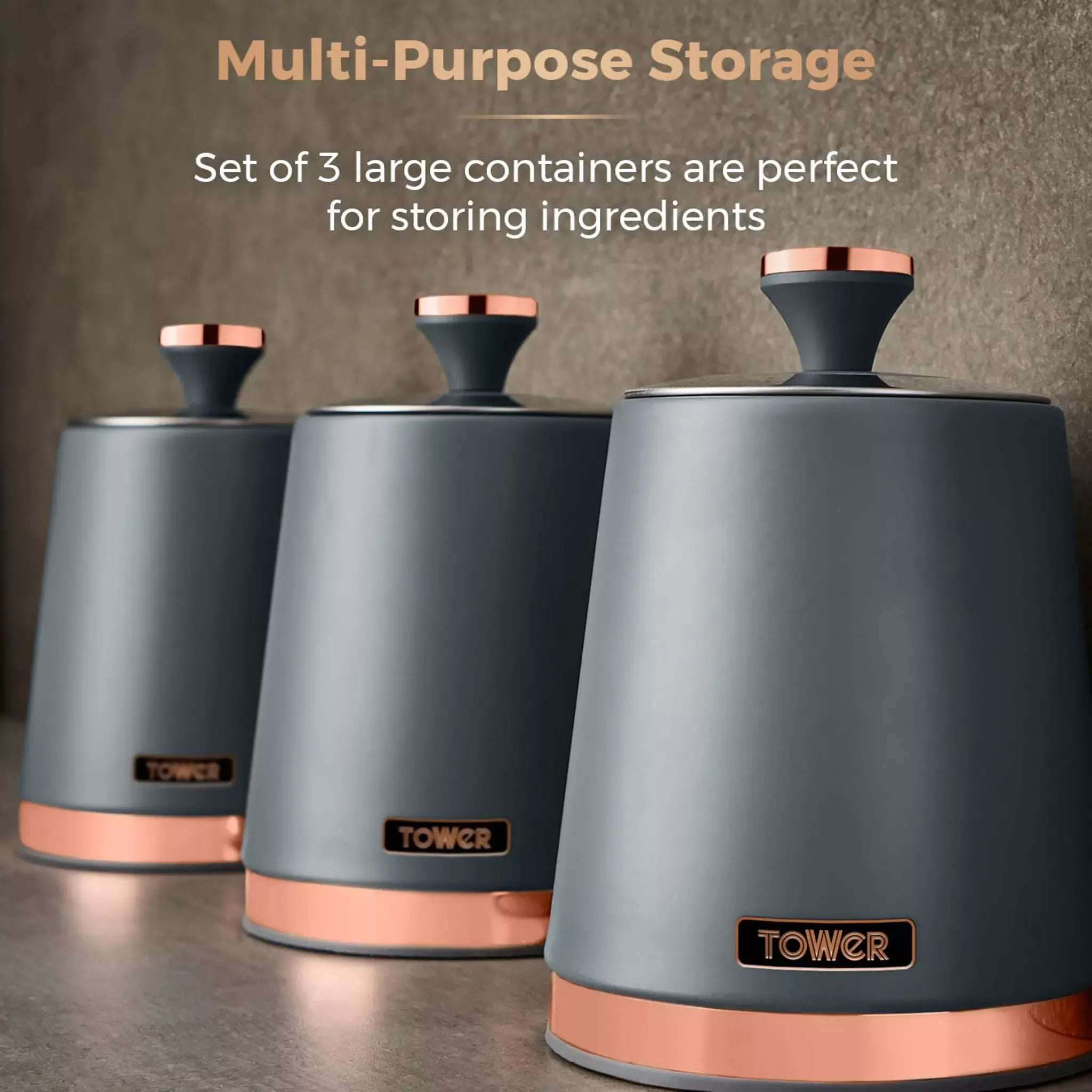 Tower Cavaletto Pyramid Kettle, 2 Slice Toaster & Canisters Kitchen Set (Grey)