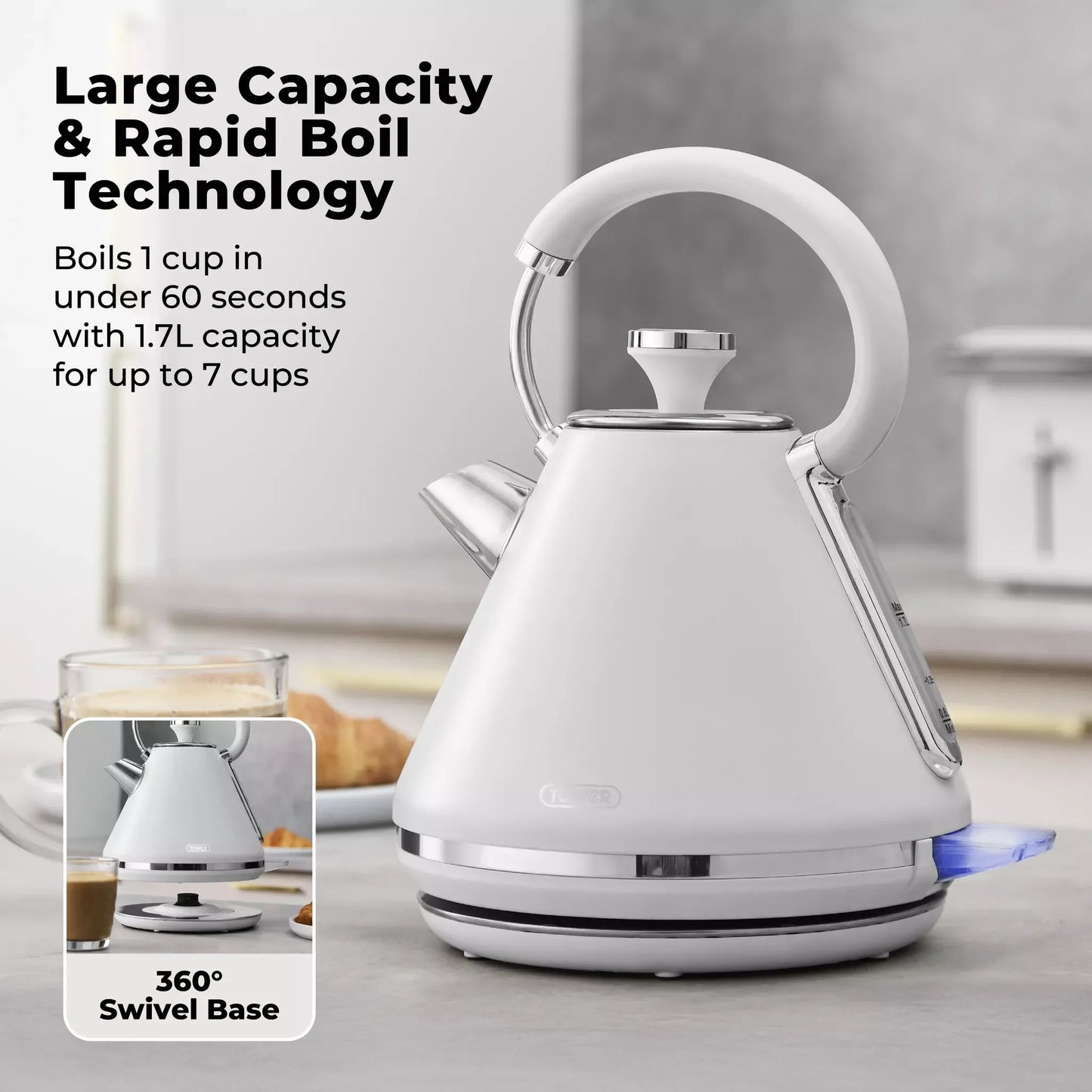 Tower Tower Mirage Digital Pyramid Kettle & 2 Slice Toaster Kitchen Set (White)