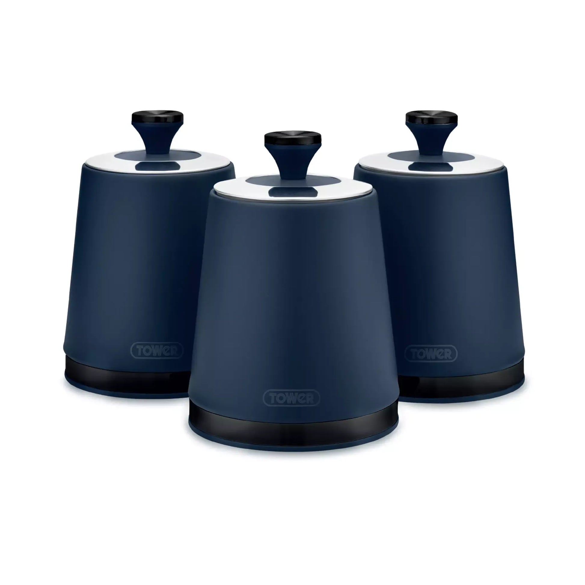 Tower Tower Sera Kettle, 4 Slice Toaster, Bread Bin & Canisters Kitchen Set (Midnight Blue)