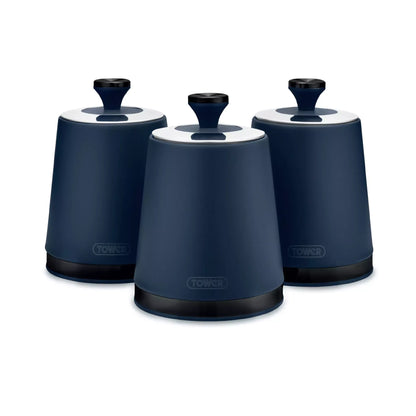 Tower Tower Sera Kettle, 4 Slice Toaster, Bread Bin & Canisters Kitchen Set (Midnight Blue)