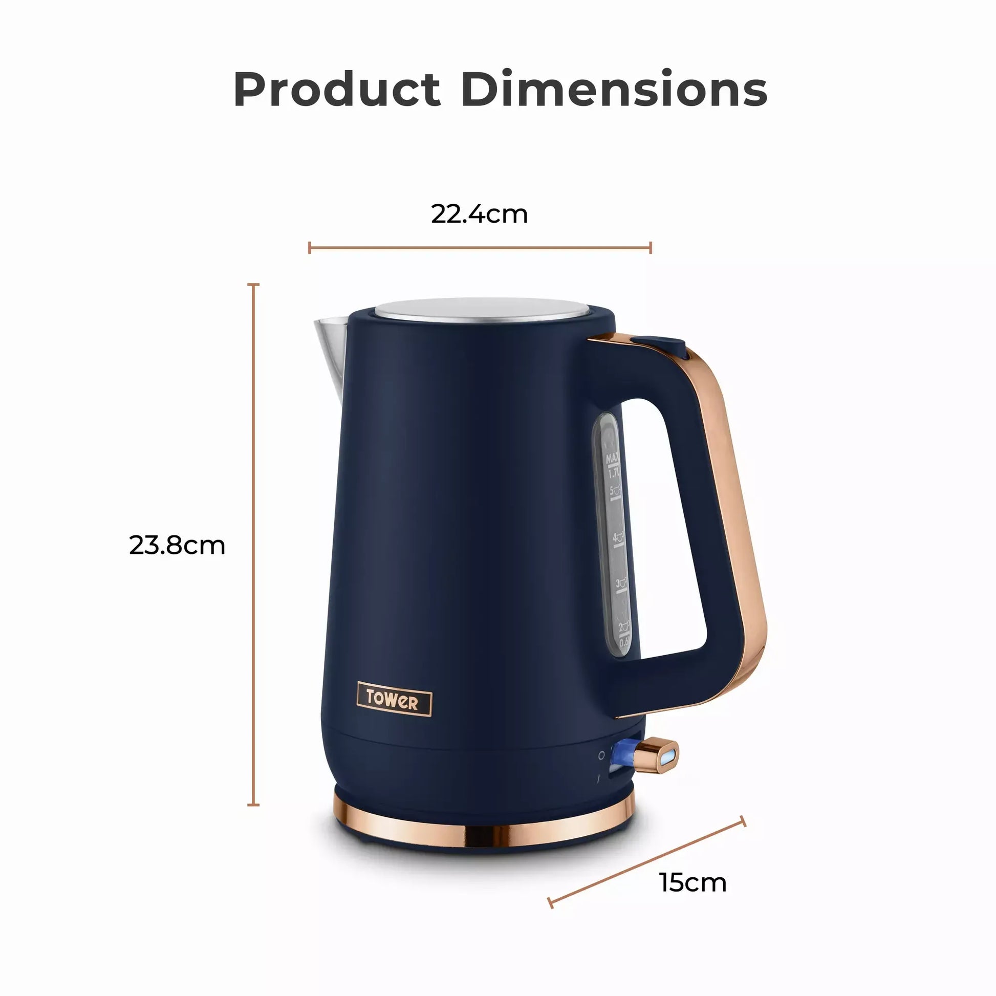 Tower Tower Cavaletto Jug Kettle & 4 Slice Toaster Kitchen Set (Midnight Blue)