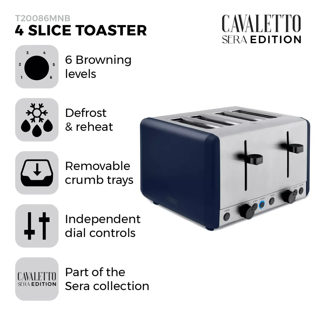 Tower Tower Sera Pyramid Kettle & 4 Slice Toaster Kitchen Set (Midnight Blue)
