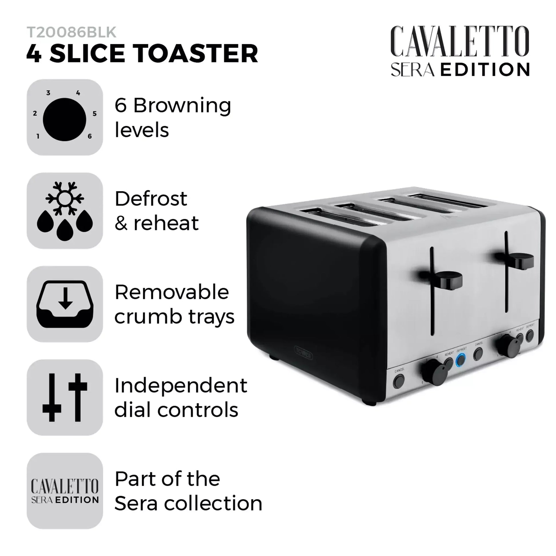 Tower Tower Sera Pyramid Kettle & 4 Slice Toaster Kitchen Set (Black)