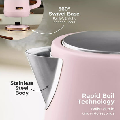 Tower Cavaletto Jug Kettle, 2 Slice Toaster & Canisters Kitchen Set (Marshmallow Pink) Kitchen Sets