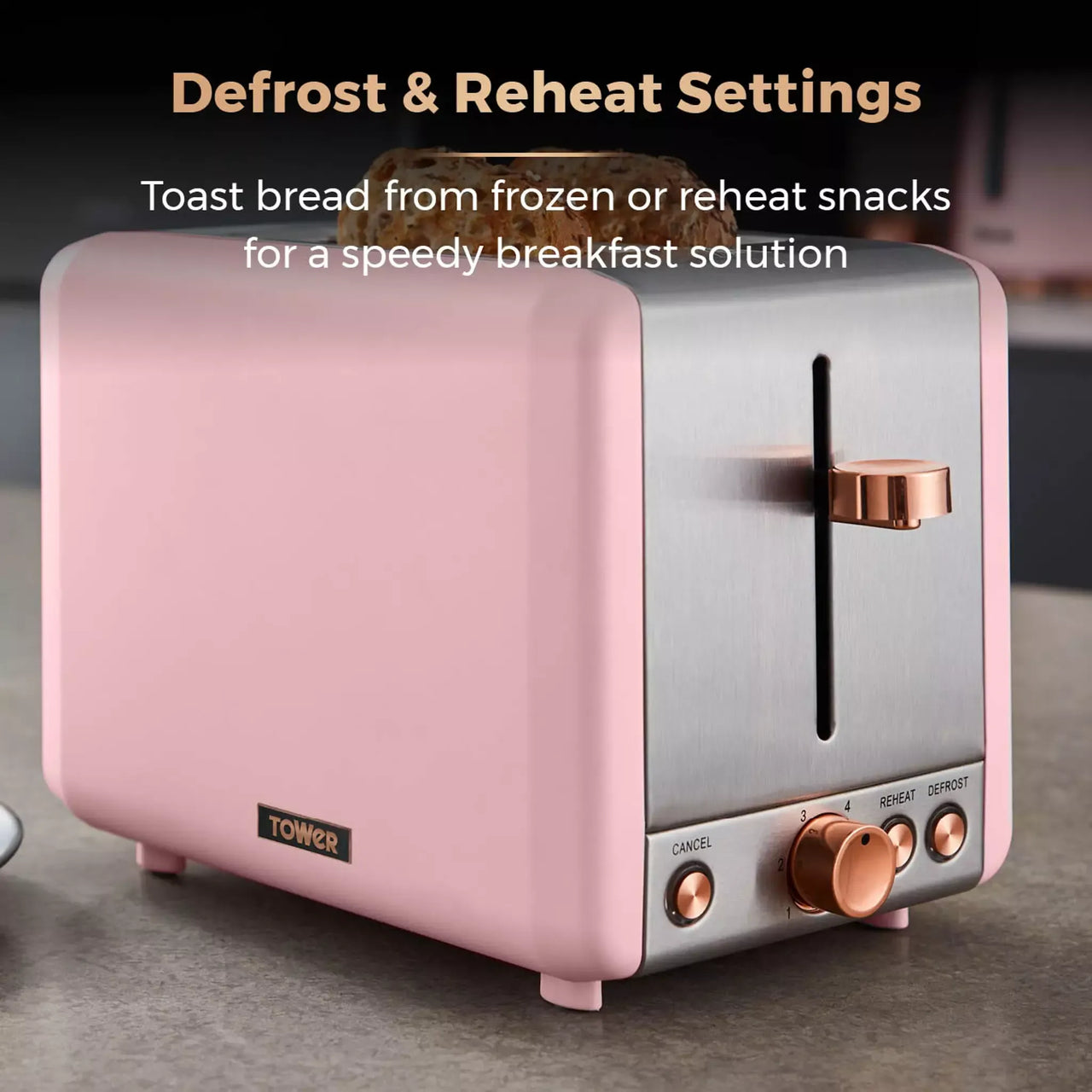 Marshmallow pink 2-slice toaster with selector knobs and stainless control strip