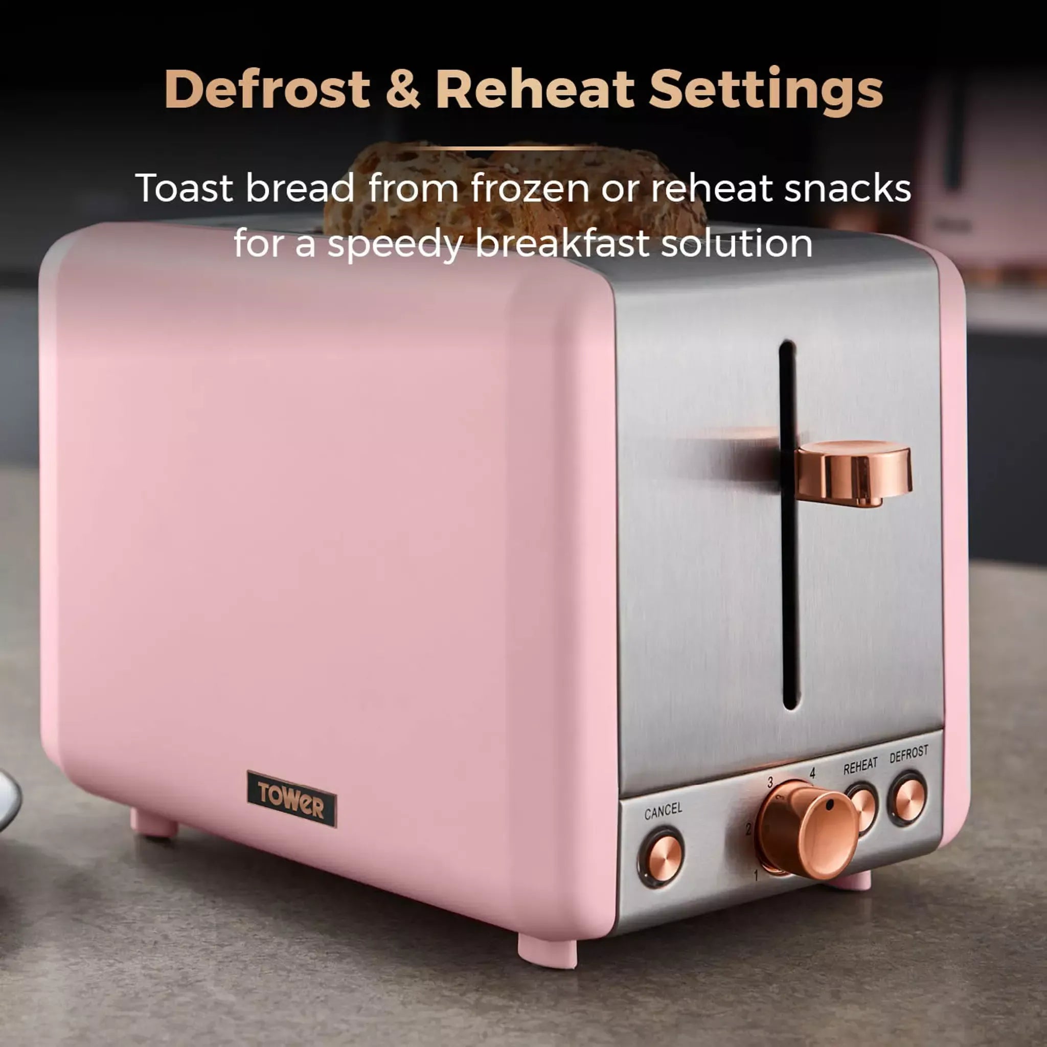 Marshmallow pink 2-slice toaster with selector knobs and stainless control strip