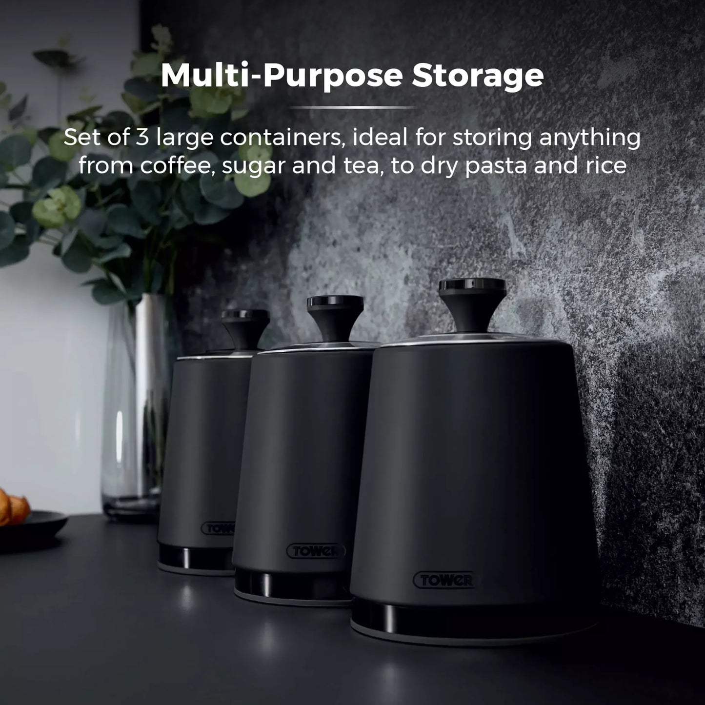 Tower Tower Sera Bread Bin & Canister Kitchen Storage Set (Black)