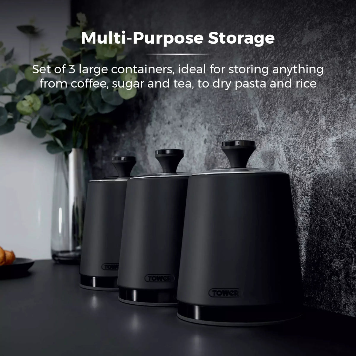 Tower Tower Sera Bread Bin & Canister Kitchen Storage Set (Black)