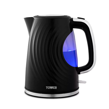 Tower Tower Sonar Kettle, 2 Slice Toaster, Bread Bin & Canisters Kitchen Set (Black)