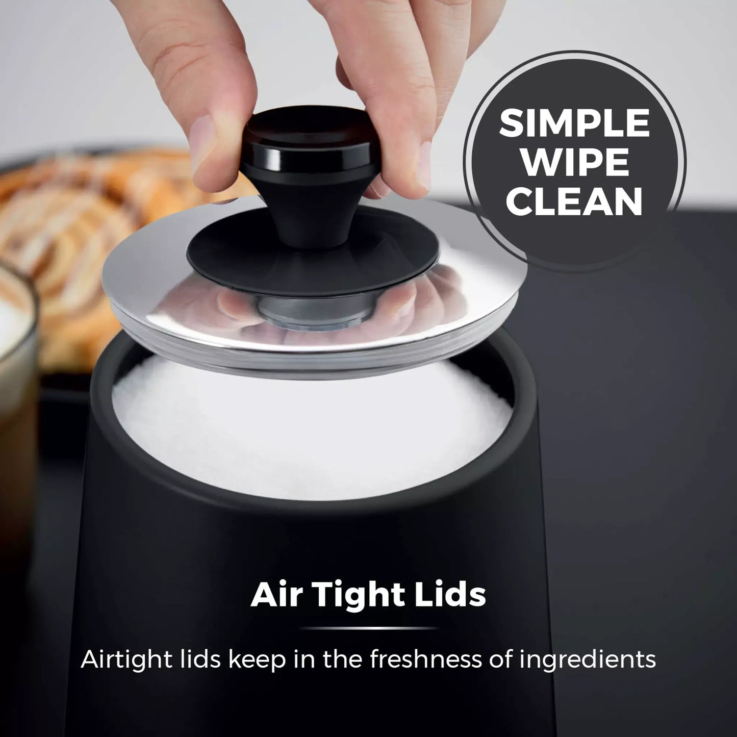 Tower Tower Sera Bread Bin & Canister Kitchen Storage Set (Black)
