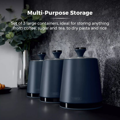 Tower Tower Sera Kettle, 4 Slice Toaster, Bread Bin & Canisters Kitchen Set (Midnight Blue)
