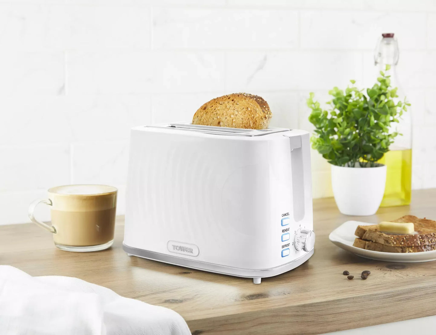 Tower Tower Sonar Kettle & 2 Slice Toaster Kitchen Set (White)