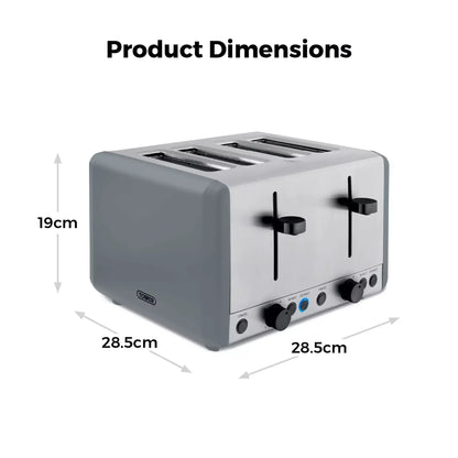 Tower Tower Sera Grey Kettle, 4 Slice Toaster, Bread Bin & Canisters Kitchen Set (Grey)