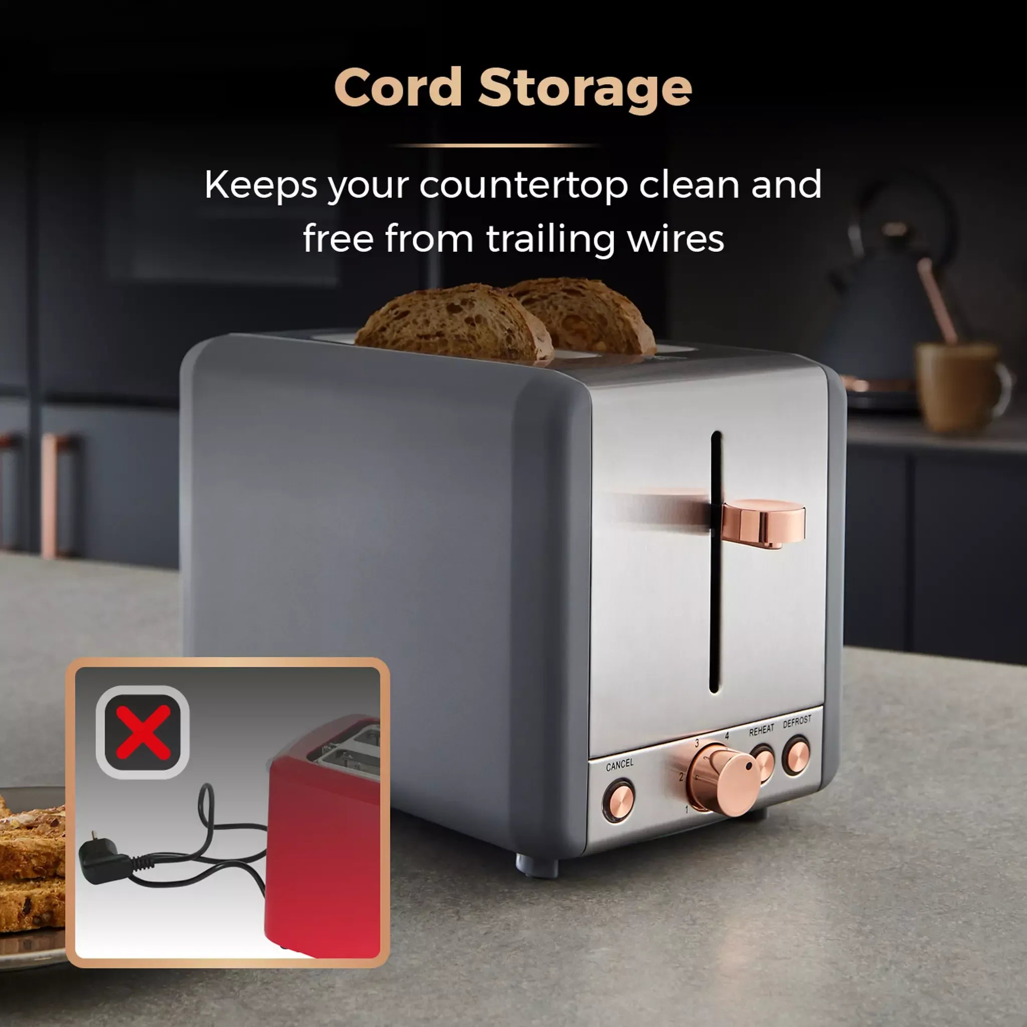 Tower Cavaletto Pyramid Kettle, 2 Slice Toaster & Canisters Kitchen Set (Grey)