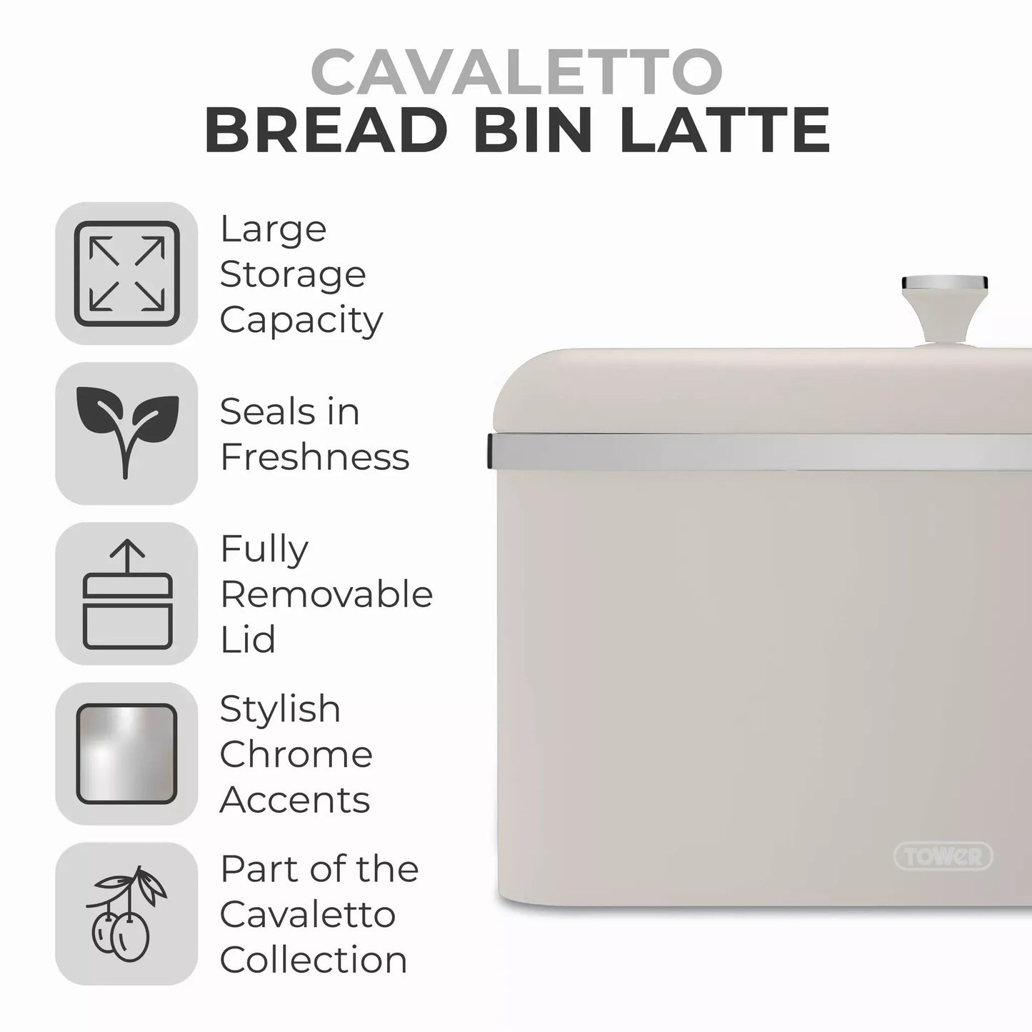 Tower Tower Cavaletto Bread Bin & Canisters Kitchen Storage Set (Latte)