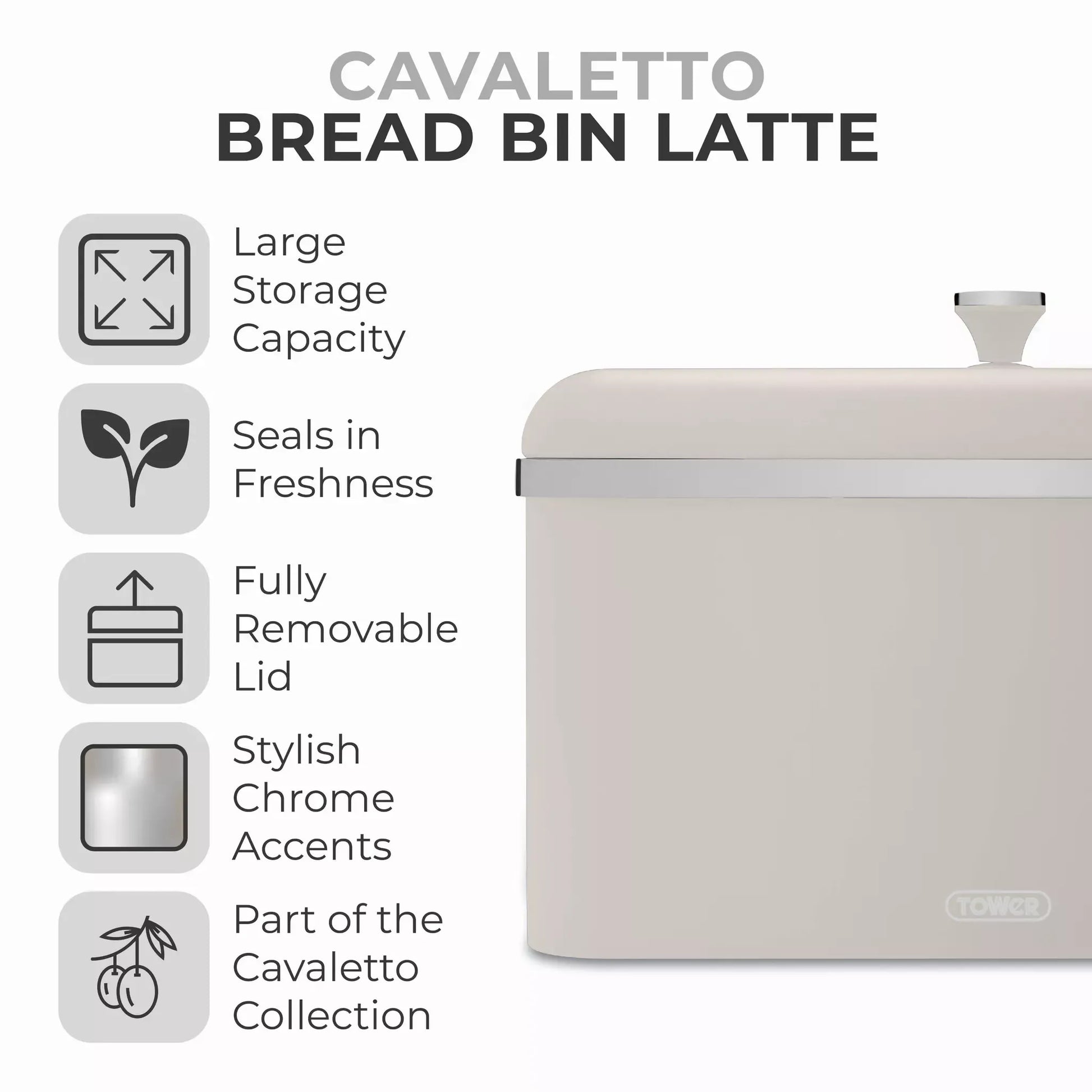 Tower Tower Cavaletto Bread Bin & Canisters Kitchen Storage Set (Latte)