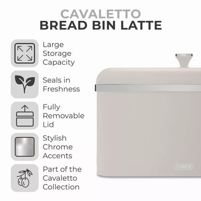 Tower Tower Cavaletto Bread Bin & Canisters Kitchen Storage Set (Latte)