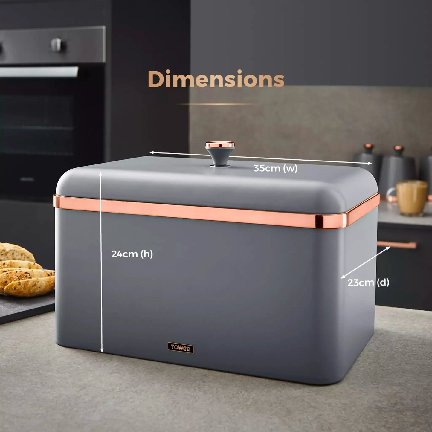 Tower Cavaletto Jug Kettle, 2 Slice Toaster, Bread Bin, Canisters & Towel Pole Kitchen Set (Grey) Kitchen Sets