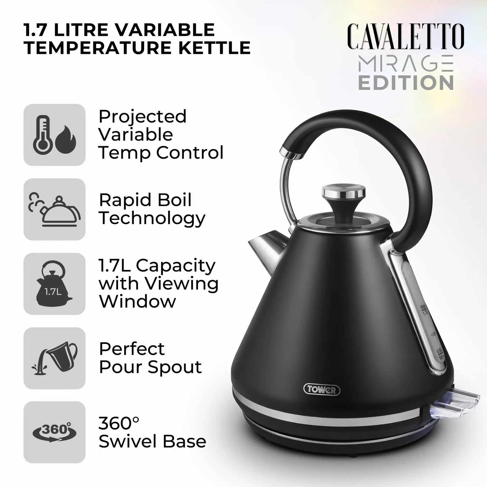 Tower Tower Mirage Digital Pyramid Kettle & 2 Slice Toaster Kitchen Set (Black)