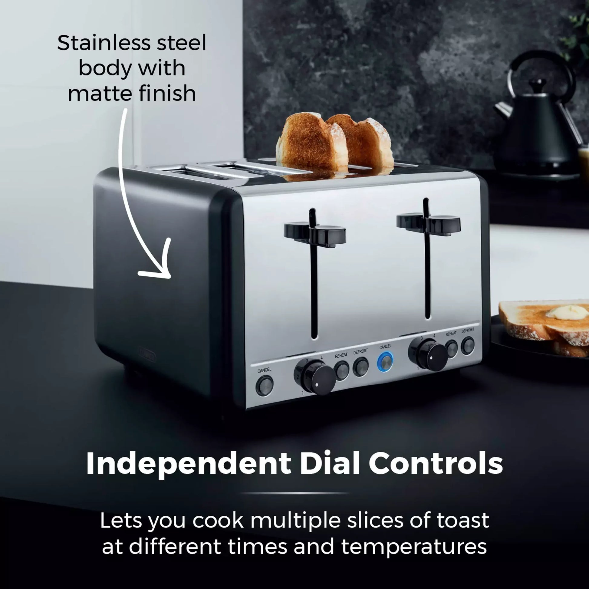Tower Tower Sera Pyramid Kettle & 4 Slice Toaster Kitchen Set (Black)