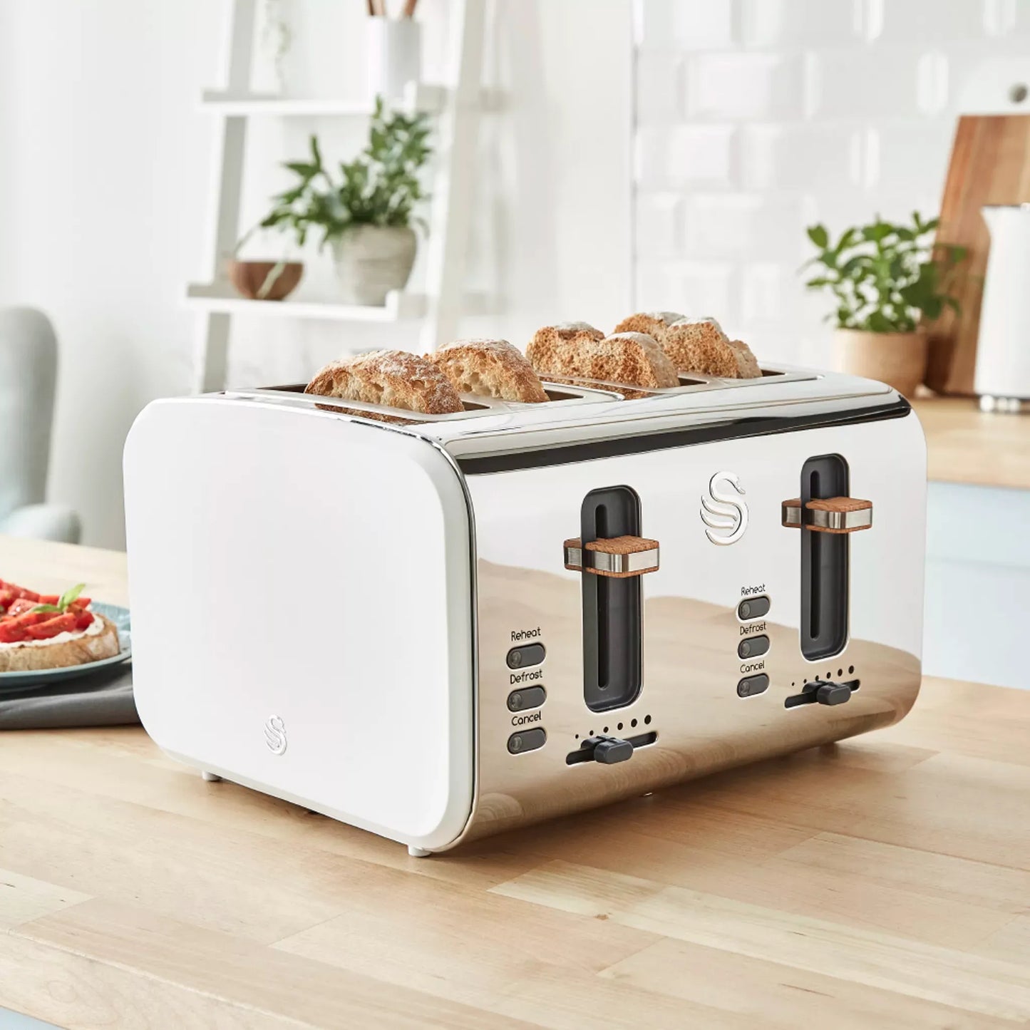 Swan Swan Nordic Kettle, 4 Slice Toaster, Bread Bin & Canisters Kitchen Set (Cotton White)