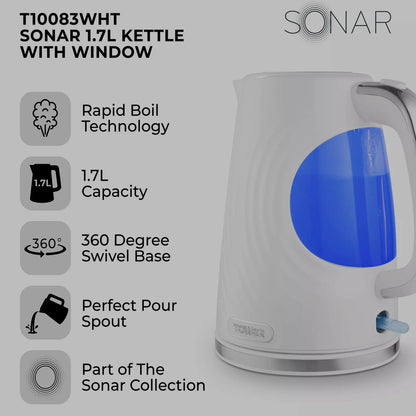 Tower Tower Sonar Kettle & 2 Slice Toaster Kitchen Set (White)
