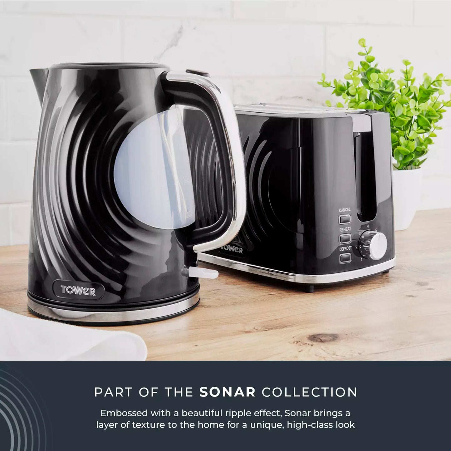 Tower Tower Sonar Bread Bin & Canister Kitchen Storage Set (Black)