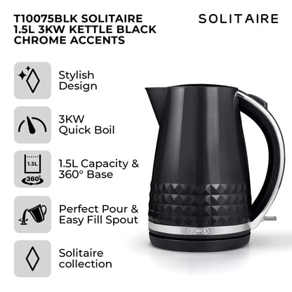 Tower Tower Solitaire Jug Kettle & 2 Slice Toaster Kitchen Set (Black)