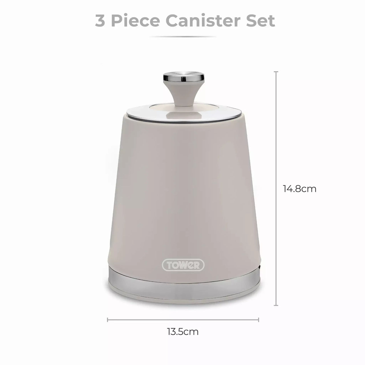 Tower Cavaletto Pyramid Kettle, 4 Slice Toaster, Bread Bin & Canisters Kitchen Set (Latte)