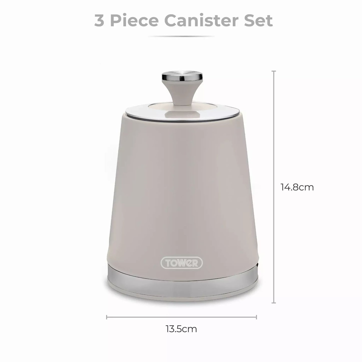 Tower Tower Cavaletto Pyramid Kettle, 4 Slice Toaster, Bread Bin & Canisters Kitchen Set (Latte)
