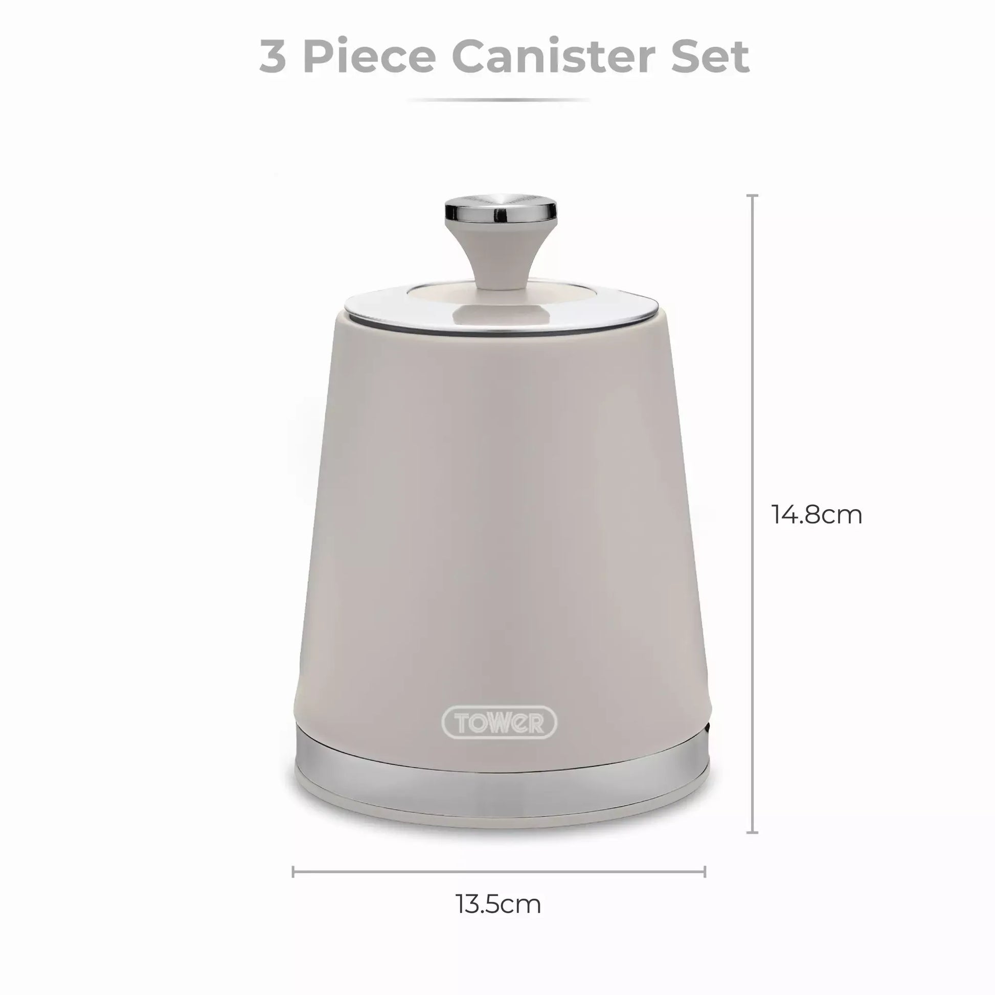 Tower Tower Cavaletto Pyramid Kettle, 4 Slice Toaster, Bread Bin & Canisters Kitchen Set (Latte)