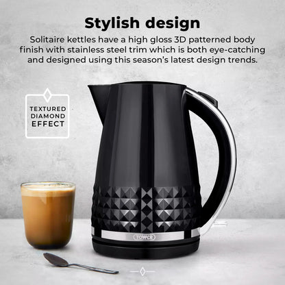 Tower Tower Solitaire Jug Kettle & 2 Slice Toaster Kitchen Set (Black)